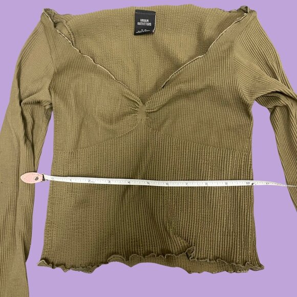 Urban Outfitters Olive Green Ribbed Long Sleeve Crop Top (Size M) - Picture 3 of 8